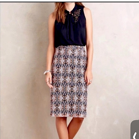 Anthropologie Moulinette Soeurs Lace Crochet Pencil Skirt - Picture 2 of 12